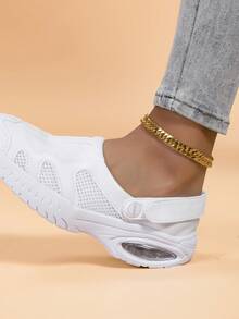 White Solid Color Polyester (Polyester) Hook And Loop Slip-On Mules, Suitable For Office Wear In Summer - White - View 7