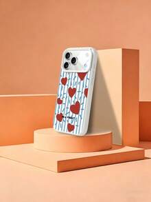 1 pieza Funda de teléfono suave de silicona líquida a prueba de golpes con patrón de corazón, rayas azules y letras de grafiti, compatible con Apple 11/12/13/14/14Plus/15/15Plus/16/16Plus/17/17Pro - Multicolor - Ver 6