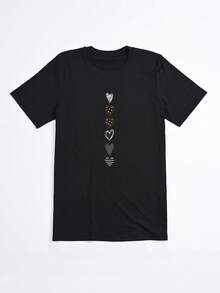 Camiseta negra con estampado de corazones para mujer estilo casual verano - Negro - Ver 2