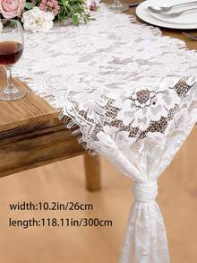 1件 118" X 10.2" 復古婚禮蕾絲桌旗，白色花卉蕾絲桌旗，椅帶，適用於鄉村波希米亞風婚禮桌面裝飾、婚前派對裝飾 - 白色鏤空 - 查看 5