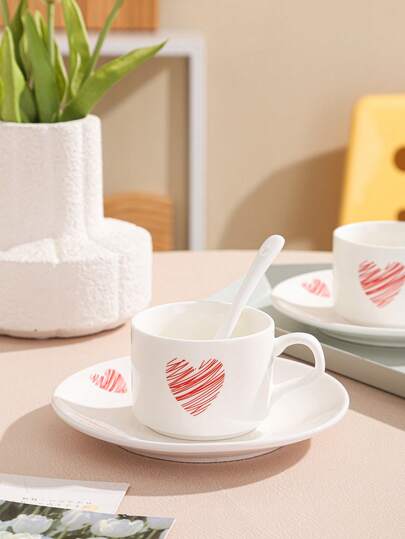Bộ 3 món (1 tách, 1 đĩa lót, 1 thìa) tách và đĩa cà phê bằng gốm sứ, thích hợp cho nhà bếp, nhà hàng, phòng khách, làm quà tặng, dùng để uống nước, trà, cà phê, sữa, nước ép, đám cưới, tiệc tùng.