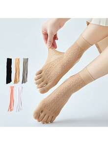 2 Pairs Women's Breathable Mesh Five Finger Socks, Thin Moisture-Wicking Mid-Calf Socks For Spring/Summer - Multicolor - View 8