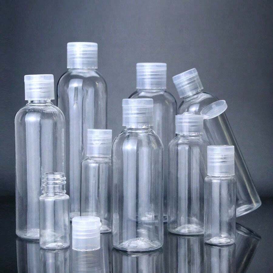 1-4个3.4盎司透明圆肩翻盖瓶，旅行空瓶，化妆品样品瓶，旅行瓶，旅行容器，小型防漏挤压瓶，黑色翻盖，适用于洗漱用品、洗发水、乳液、护发素、旅行装化妆品、居家旅行，100毫升白色，便携式配件收纳 - 白色 - 查看 1