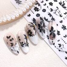 Black Flower Nail Stickers, Black Five-Petal Flower Dark Flower Spring And Summer Floral Nail Stickers, Decorative Nail Stickers, Self-Adhesive DIY Sexy Nail Products. - Multicolor - View 5