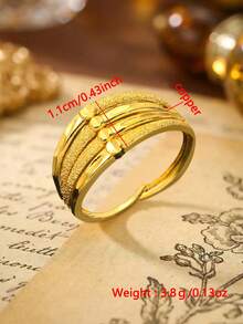 1 pieza Anillo de color oro mate de Dubai con textura, Anillo de color oro de rayas multicapa, Anillo con corte facetado pulido, Anillo abierto ajustable minimalista, Anillo liso de oro para uso diario casual, Anillo texturizado vintage para apilar para mujer y hombre - Dorado - Ver 3