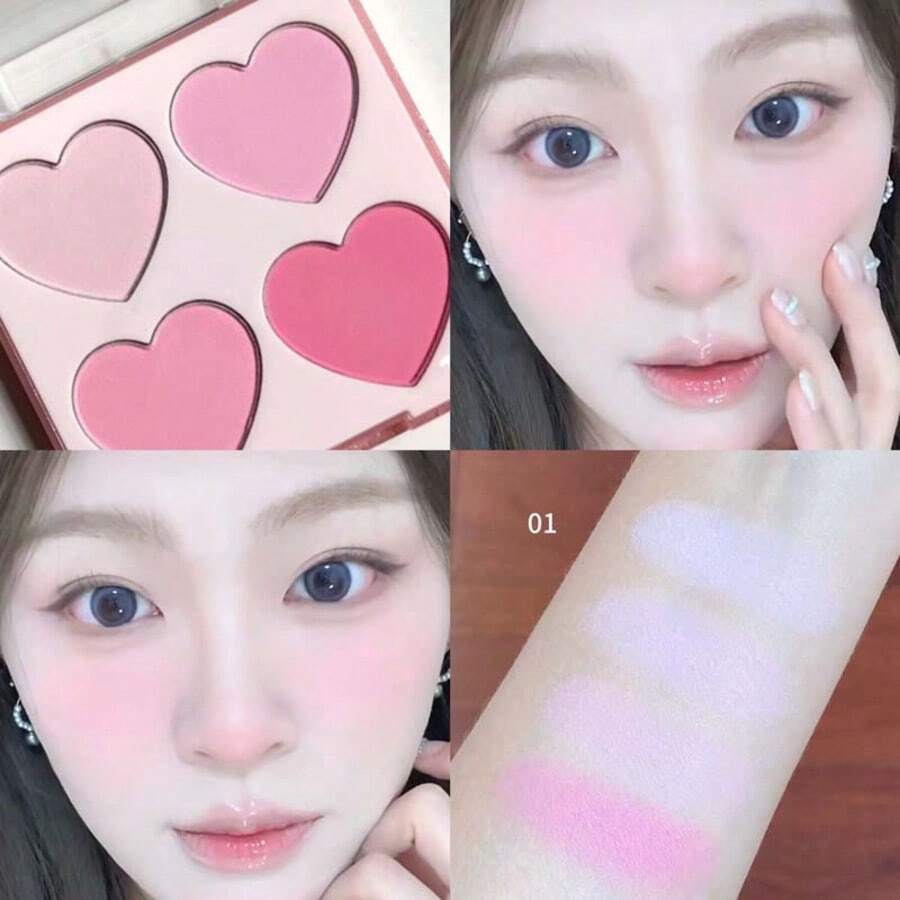 HERORANGE Rubor de 4 Colores Polvo Ultra Suave y Suave Tonos Nude de Baja Saturación Suave Ilumina Naturalmente las Mejillas Brillo sin Maquillaje Versátil para Uso Diario Citas Fiestas Maquillaje Diario Asequible