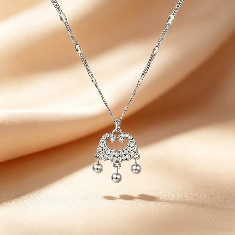 1 chiếc dây chuyền mặt dây chuyền hình ổ khóa may mắn sang trọng bằng bạc S925, đính đá Zirconia sáng bóng, trang sức thanh lịch đeo hàng ngày, món quà chất lượng dành cho người thân yêu. - Bạc - Xem 1