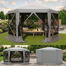 13x13 FT Hexagon Pop Up Outdoor Gazebo Tent, 6-Sided Outdoor Canopy With Mesh Panels & Removable Privacy Walls, Easy Setup For Camping, Backyard, Picnic - B - View 1