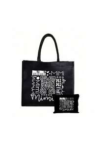 Black Linen Tote Bag With Black Mini Pouch, Mimi Letter Art Black Linen Shoulder Bag, Tote Bag, Storage Pouch, Handbag, Organizer Bag, Suitable For Women, Girls, Teens, Ladies, Students, Picnic, Shopping, Travel, Beach, Holiday, Office, School Daily Use - Reusable Linen Casual Fashion Accessory, Multifunctional Storage Pouch, Personalized Creative Gift, High Quality, Durable, Lightweight - Multicolor - View 14