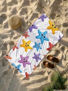 1pc Cute Colorful Starfish Pattern Kids Beach Towel, Super Absorbent Large Beach Blanket, Suitable For Beach, Pool, Travel, Camping, Yoga, Available In Multiple Sizes - Multicolor - View 10