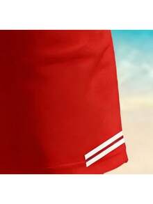 Quick-Dry Beach Shorts With Coastal Scenery Print, Lightweight Drawstring Beach Shorts, Casual, Slightly Stretchy, Perfect For Summer Vacations, Surfi - 紅色 - 查看 4