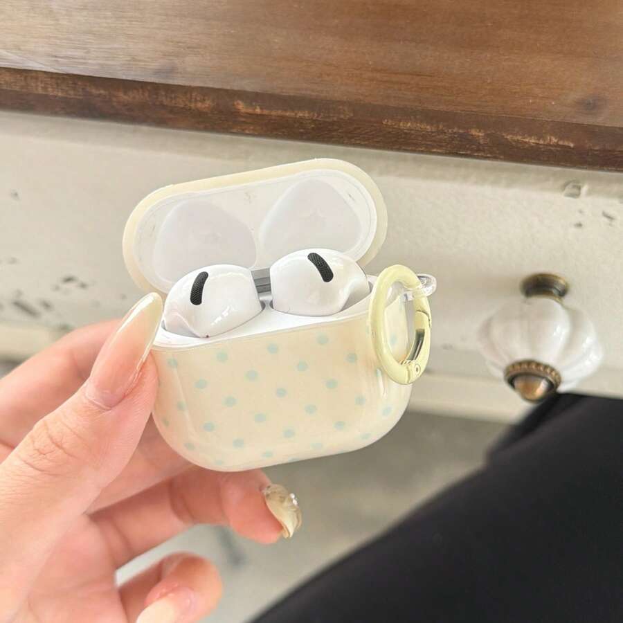 Minimalist Solid Color White Base Blue Polka Dot With Hanging Ring Earphone Case Compatible With Airpods Pro 3, New Pro 2, Cute Apple 4 Minimalist 3, Personalized 1/2 Earphone Case For Women
