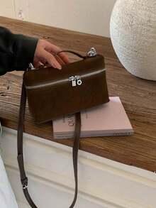 Dedoo 1pc Solid Color Litchi Grain PU Square Crossbody Wallet, Daily Fashion Accessory, Suitable For Fashionable Butter Yellow Women Handbag - Coffee - View 6