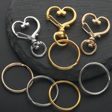 10件套锌合金心形钥匙扣，包含5个（34毫米）心形钥匙扣和5个（25毫米）双层钥匙圈，适用于钥匙链、钱包、夹子、宠物牵引绳、车钥匙、挂绳、腰链吊坠、便携挂钩、行李牌、DIY钥匙扣配件 - 愛心龍蝦扣+鑰匙圈 - 查看 6