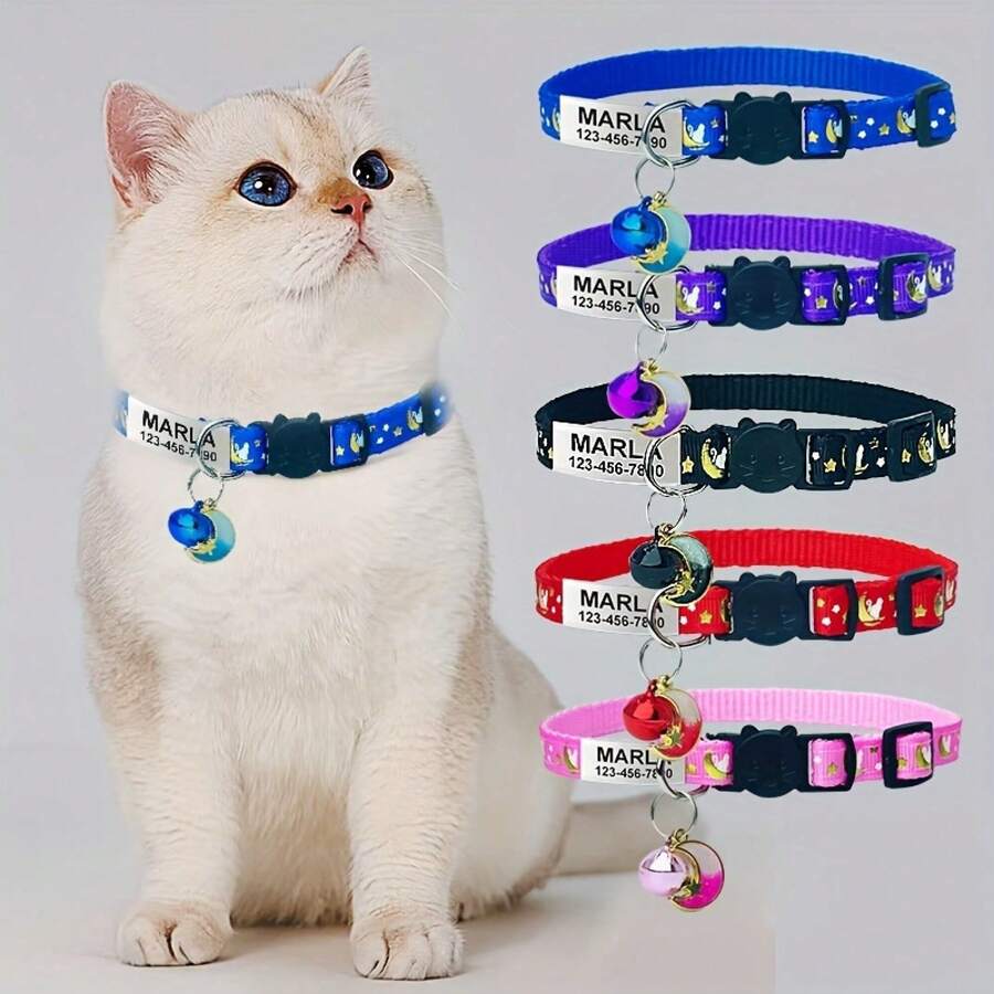 1件装夜光猫项圈，带安全扣，发光宠物项圈带铃铛，可定制宠物吊牌，送给猫主人的礼物 - 彩色 - 查看 1