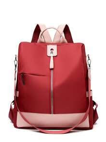 Mochila de nailon para mujer con diseño de solapa, mochila cuadrada minimalista con gran capacidad, adecuada para compras, billetera, monedero, mujeres jóvenes, estudiantes universitarios, principiantes, oficinistas. Ideal para oficina, universidad, trabajo, negocios, viajes al trabajo, actividades al aire libre, viajes y senderismo - Rojo - Ver 5