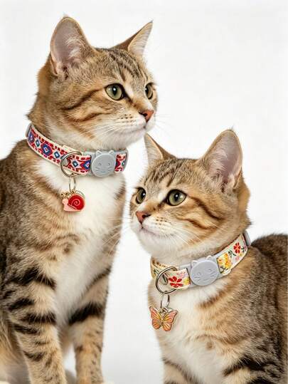 2 piezas Collar para mascotas, anti-ahogo, hecho a mano con bordado, hebilla de , ajustable, con campana, adecuado para gatos y perros pequeños, regalo de cumpleaños para gatos, accesorio a juego