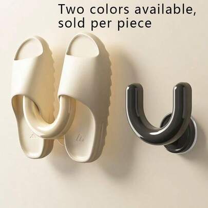 Bathroom Suction Cup Shoe Rack, No-Drill Wall Mounted Slipper Organizer, Drainage Design For Toilet & Shower, 2 Colors Available, Sold Individually