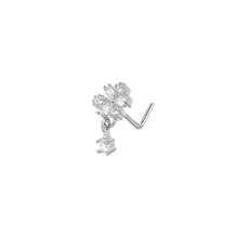 1 chiếc khuyên mũi hình chữ L đính đá Zirconia hình hoa, trang sức xỏ khuyên bằng thép không gỉ đính đá sang trọng, unisex. - Vàng - Xem 8
