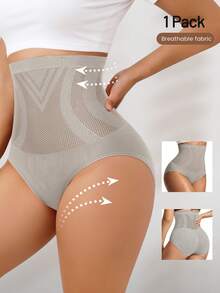 Plus Size Women High Waist Slimming Shorts, Seamless Body Shaper, Solid Color, Slim Fit, Tummy Control - Grey - View 2