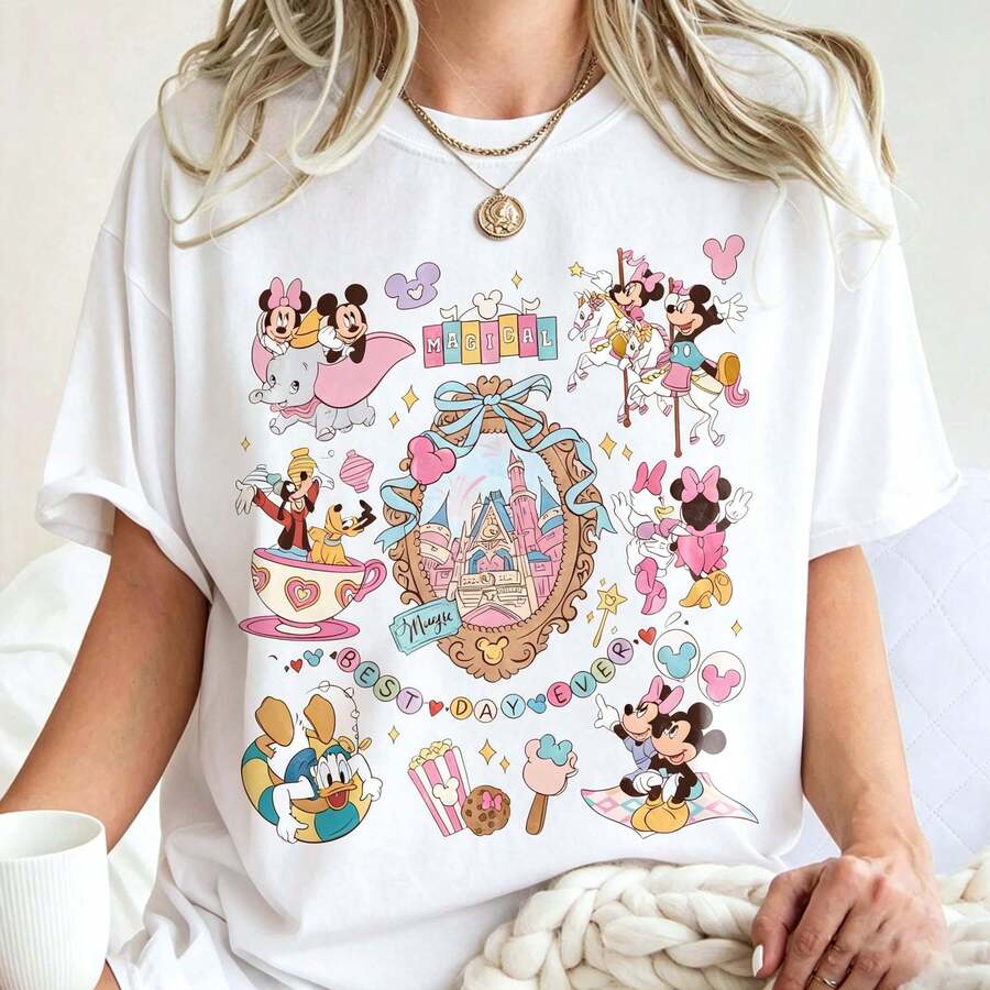 Loose Oversize  Vintage Coquette Bows Mickey & Minnie Shirt, Disney World Girls Trip Tee, Magic Kingdom Disneyland Matching Shirts For Women Shirt - trắng - Xem 1
