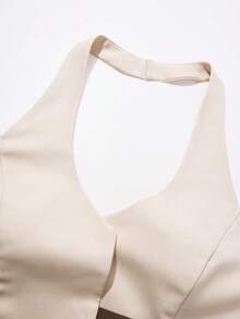 BIUBIU Conjunto de Dos Piezas con Cuello Halter Elegante para Mujer Talla Grande, Top sin Mangas y Espalda Descubierta con Detalle de Hebilla, Perfecto para Ocasiones Elegantes - Albaricoque - Ver 11