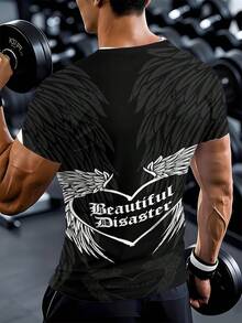 Men's Printed T-Shirts Are Summer Sportswear, Beautiful Disaster Wings Heart Pattern Printsuitable For Fitness And Body Shaping. - 風格 - 查看 4
