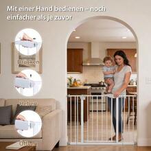 Child Safety Gate With Dog Door, Adjustable Width 75–115 Cm, Height 76 Cm, Pet Stair Gate, Dog Safety Gate (Including Extension Pieces), Drill-Free Installation, Metal, Plastic - white - 查看 4