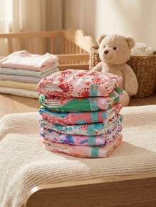 4/6 piezas de pañales de tela reutilizables y lavables para bebé, disponibles en múltiples colores y patrones, amigables con la piel, a prueba de fugas, transpirables, adecuados para bebés niños y niñas - Multicolor - Ver 12
