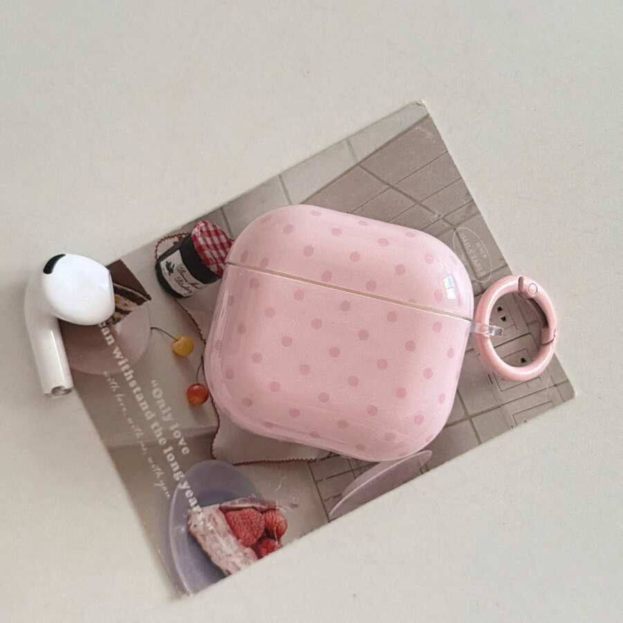 时尚创意粉色波点+耳环耳机保护套，兼容 Pro 3、新款Pro 2、可爱简约Apple 4/3，女士个性化半耳机保护套