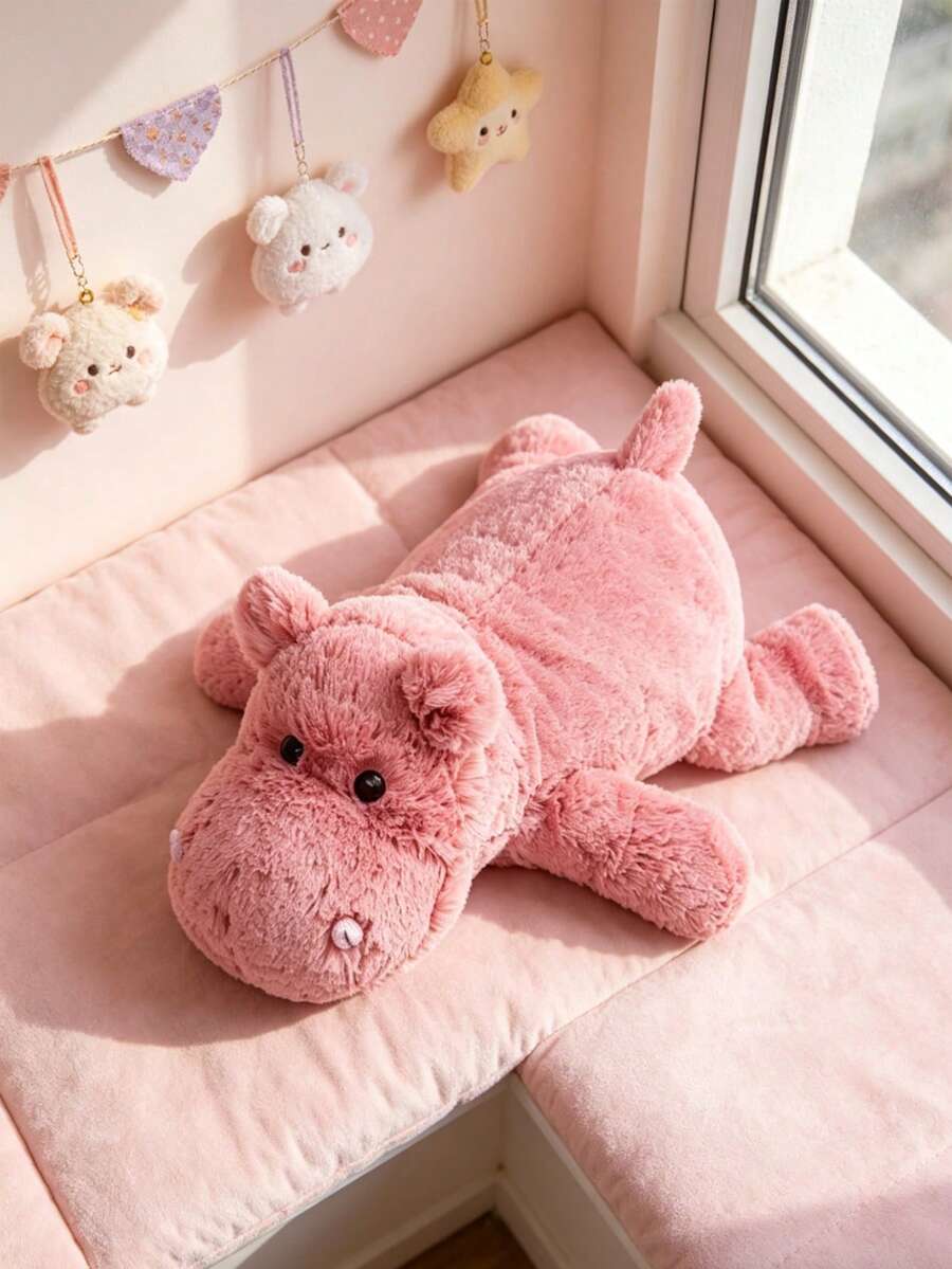 Búp bê nhồi bông hình hà mã màu hồng, cao 30cm/11.81in, thú nhồi bông nằm dễ thương, mềm mại và bông xốp, vật trang trí phòng ngủ lý tưởng, quà tặng ngày Valentine và các ngày lễ cho người lớn và trẻ em. - Hồng - Xem 1