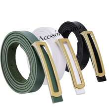 Set Of 3 Fashionable Women's Belts With Gold Buckle - 軍綠色,白色,黑色 - 查看 2