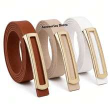 Set Of 3 Fashionable Women's Belts With Gold Buckle - Krem, Putih, Karamel - View 4