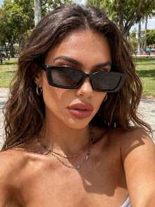 1pc Women's Plastic Geometric Frame Street Style Elegant Aesthetic Fashion Sunglasses, Suitable For Hiking, Beach, Party, Camping, Street Photography And More - Multicolor - View 7