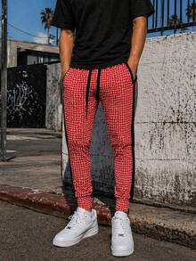 Pantalones de chándal ajustados con estampado integral, de cintura con cordón, para hombre Weiv - Rojo - Ver 2
