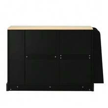 Modern Sideboard With Several Drawers, Display Cabinet With Waste Bin Compartment And Exterior Spice Rack For Dining Room, Living Room And Kitchen (Black). - 黑色 - 查看 9
