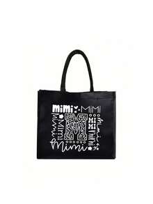 Black Linen Tote Bag With Black Mini Pouch, Mimi Letter Art Black Linen Shoulder Bag, Tote Bag, Storage Pouch, Handbag, Organizer Bag, Suitable For Women, Girls, Teens, Ladies, Students, Picnic, Shopping, Travel, Beach, Holiday, Office, School Daily Use - Reusable Linen Casual Fashion Accessory, Multifunctional Storage Pouch, Personalized Creative Gift, High Quality, Durable, Lightweight - Multicolor - View 15