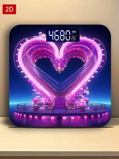 1pc LED Display Electronic Scale, 2D Heart-Shaped Pink Bathroom Scale, Decorative Weighing Platform - Suitable For Long-Term Use, Meets Household Weighing Needs, Christmas, New Year, Valentine's Day Gift, Uses AAA Batteries (Batteries Not Included)