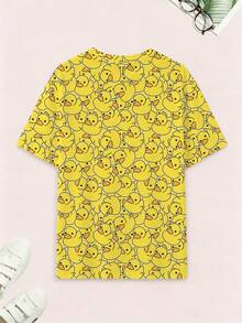 2pcs/Set Men's Crew Neck Duck Print Short Sleeve T-Shirt And Shorts Casual Suit - Yellow - View 3