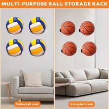 Heavy Duty Wall Mounted Ball Rack, Metal Basketball/Football/Volleyball Display Holder With Installation Accessories, Space-Saving Ball Storage For Home, Gym, Garage - Ball Storage Rack - View 5