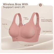 Jelly Bras For Women No Underwire Wireless Support Lift Full Coverage Plus Size Comfort Seamless Bra - Pink - View 5