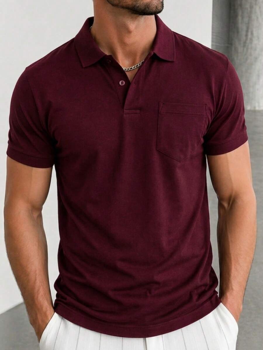 Men's Polo Shirt With Pocket - Granate - Ver 1
