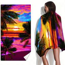 1 Oversized Sunset Beach Pattern Design Print Sports-Style Beach Towel In 3 Sizes, Washable Towel, Machine Washable - Soft, Absorbent, Quick-Drying, Suitable For Swimming Pools, Camping, Travel, Fitness, A Beach Essential - A - Xem 10