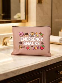"Emergency Snacks" Letter Printed Storage Bag, Christmas Gift For Mom, Teacher, Friend, Nurse, Cosmetic Bag, Gift Bag For Female Friends, Travel Souvenirs, Birthday, Women'S Day, Party, Bridesmaid Cosmetic Storage Bag, Toiletry Bag, Storage Bag, Cosmetic Bag, Cosmetic Storage Bag, Makeup Tools, Travel Gift Makeup Bag Makeup Bags Makeup Organizer Make Up Organizer Makeup Storage - Multicolor - View 6