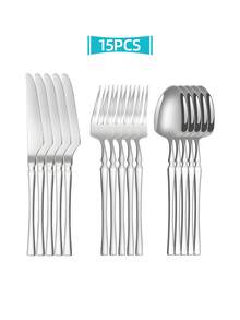 Stainless Steel Cutlery Set With Creative Waist-Shaped Design, Including Fork, Knife, Spoon, Dishwasher , Suitable For Home, Restaurant, Hotel, Party, Wedding. Available In 3-Piece, 15-Piece Or 30-Piece Sets. - - - View 9