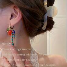 A Pair Of Vintage-Style Floral Heart-Shaped Earrings With Tassels, Suitable For Everyday Wear - Nhiều màu - Xem 6