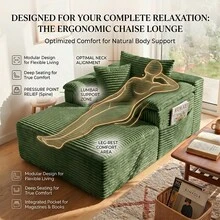 Sofá cama seccional extragrande Cloud de 122 cm: chaise longue doble con diseño mullido y sin huesos, cojines de felpa y sin necesidad de montaje. Moderno sofá cama para espacios pequeños, sala de estar, apartamento y noches de cine. - Verde - Ver 6