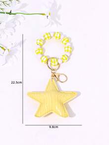 1pc Fashion Creative PU Artificial Leather Star Shell Heart Spider Wooden Bead Bracelet Keychain, Bag, Car Key Pendant, Anti-Loss Charm - Multicolor - View 11