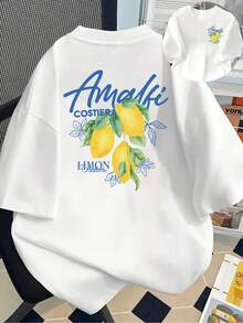 Double-Sided Cotton T-Shirt With An Amalfi Lemon Print. Comfortable And Easy To Match, Machine Washable For Everyday Wear. - 白色 - 查看 7