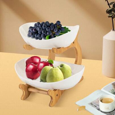 2 Tier Fruit Basket Bowl For Kitchen Counter Two Serving Stand Decorative Snacks Holder Countertop Tray Food Large Capacity Snack Cake Berry Storage Rack In Party,For Wedding, Birthday Party, Buffet